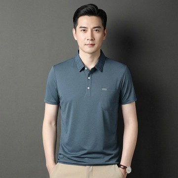 純色幾何菱格翻領POLO衫(KDTY-6607)