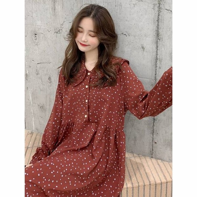 ワンピース レトロ ドット柄 ロングスカート フレア シフォンドレス デート 襟付き 通販 Lineポイント最大get Lineショッピング
