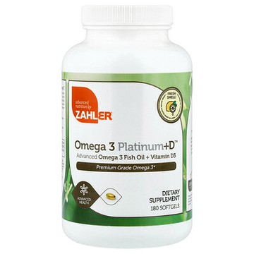 Zahler, Omega-3 Platinum+D™，高級 Omega-3 魚油 + 維生素 D3，180 粒軟膠囊
