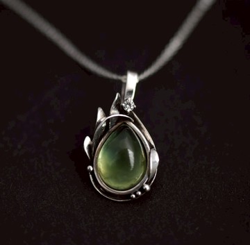 -綠色水滴- 純銀葡萄石項鍊