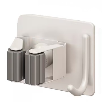 FAmILyLIFE 生活 免打孔拖把掃把收納架 單頭附勾 免釘膠款 A-247-W 8 x 6.7 x 4.1cm 3個  簡約白  1組