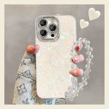 簡約純殼適用蘋果17promax手機殼iphone15貝殼紋16輕奢14帶手鍊13
