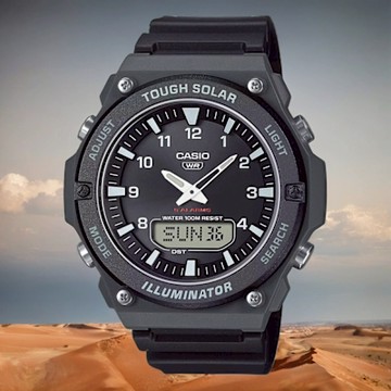 CASIO 卡西歐 學生錶 太陽能雙顯電子錶 1212購物節 送禮推薦-黑色 AQ-S820W-1AV