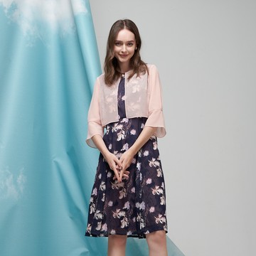 CLL巧玲瓏 典雅燙鑽外套假兩件花卉洋裝 7715911