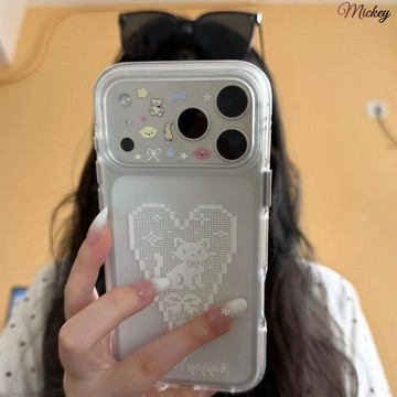 像素愛心小貓適用iPhone17簡約15蘋果16Promax手機殼13/14軟12/11