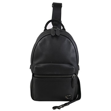 COACH CP162 金屬C字LOGO前口袋單肩胸口/後背包.黑