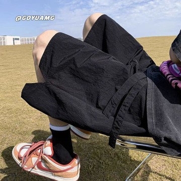 美式街頭多巴胺速幹五分褲男女夏季寬鬆直筒垂感休閒運動闊腿短褲運動短褲 短褲 休閒褲 休閒短褲 沙灘褲 健身褲 男籃球褲