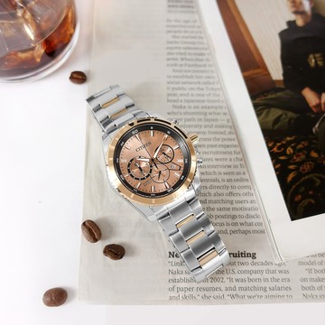 CITIZEN 星辰表 / AN8204-59X / 三眼計時日期防水100米不鏽鋼手錶 玫瑰金色 43mm