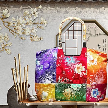 織錦緞旗袍布富貴花開拼色包