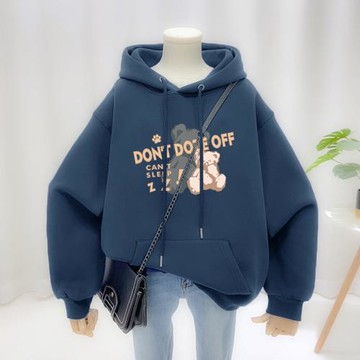 韓國美式復古小熊衛衣女2026秋冬大碼潮加絨加厚oversize連帽外套