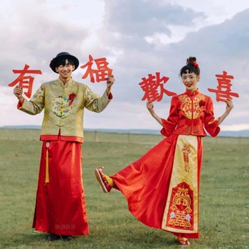 古裝攝影道具手拿喜字窗花影樓婚紗樣片秀禾中國風外景拍照紅繡球