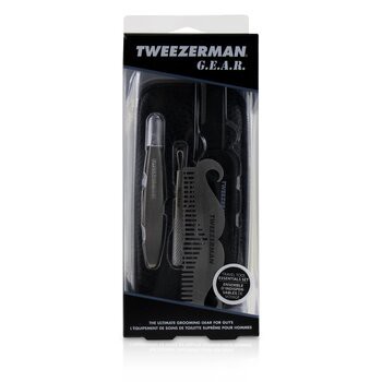 Tweezerman 微之魅 G.E.A.R.旅行工具組合:迷你斜口眉夾+迷你淨膚美容棒+鬍鬚梳+摺疊眉梳+工具包 4pcs+1 Bag-組合