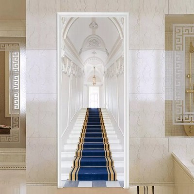 木目階段ドアの装飾の壁紙ドアステッカー自己粘着防水ポスターホームドア更新壁画デカールdeurステッカー 通販 Lineポイント最大get Lineショッピング