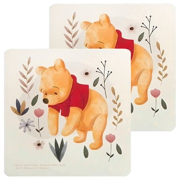 收納王妃 迪士尼維尼花草風 軟式珪藻土杯墊  方10 x 10 x 0.5cm  大臉款  2個