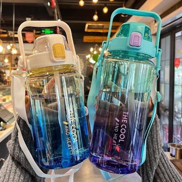 水杯大容量女高顏值耐高溫帶刻度塑料杯子外帶吸管杯夏季運動水壺