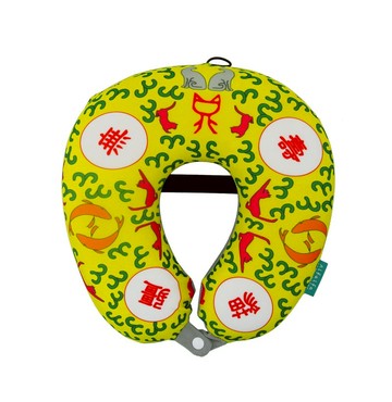 涼感記憶綿頸枕- 貓壽無疆 黃 (附收納袋)