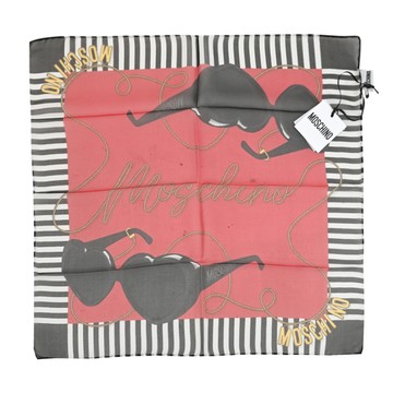 MOSCHINO 03347 M3038 品牌墨鏡圖案方型小絲巾.紅
