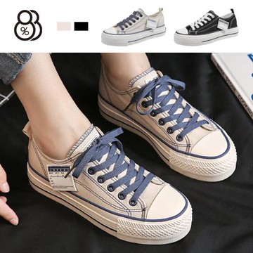 【88%】3CM休閒鞋 經典休閒百搭 厚底綁帶低筒帆布鞋