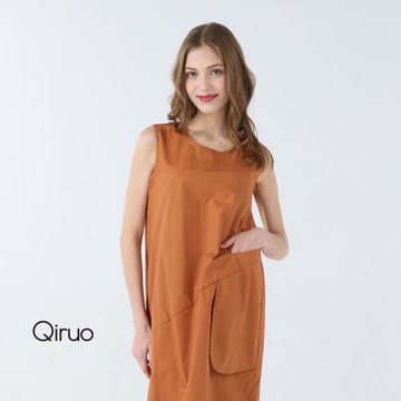 【Qiruo 奇若】春夏專櫃橘色時尚削肩洋裝3201F 膝上小A洋裝