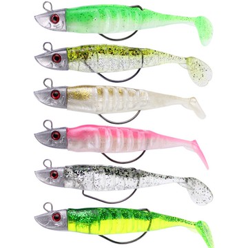 魚型鉛頭軟魚9cm15g 11cm25g路亞餌曲柄鉤T尾軟魚仿生餌 海釣魚具