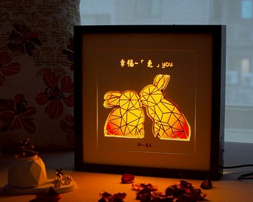 【愛 Two 兔】立體紙雕氣氛燈 / 雙兔相依 × 專屬祝福 ( 黃紅 )