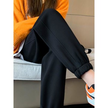 運動褲女秋冬2024新款寬松高腰顯瘦休閑褲子小個子黑色束腳衛褲潮