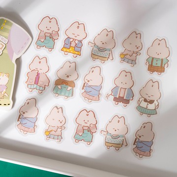 🍋檸檬青🍋 台灣現貨特價售完無補穿搭日記系列PET防水卡通動物貼紙6款30枚入手帳裝飾素材