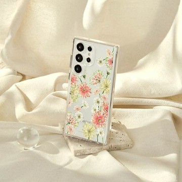 浪花花藝暖陽捲邊菊-碎花款防摔透明SAMSUNG手機殼