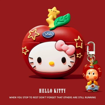 黃色星星 紅蘋果凱蒂貓 適用於AirPods Pro3 保護殼 1/2/3/4代耳機殼 Pro2 保護套 軟殼 防摔殼