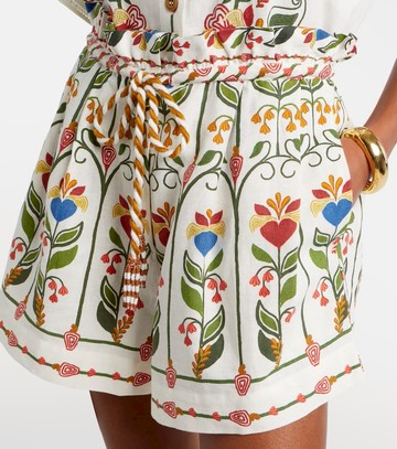 Farm Rio Embroidered linen and cotton shorts