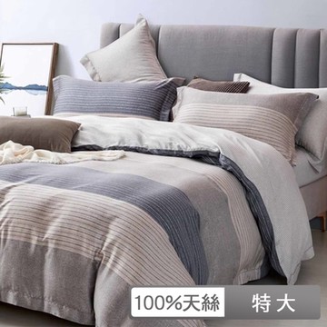 貝兒居家寢飾生活館 60支100%天絲四件式兩用被床包組 裸睡系列  特大雙人 墨離