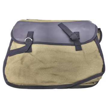 機車馬鞍包 帆布+皮革  軍綠色  37 x 14 x 26cm