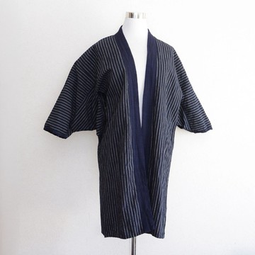 野良著 藍染 條紋 昭和初期 東北 100% 棉 手工改造素材 | 日本古董織品