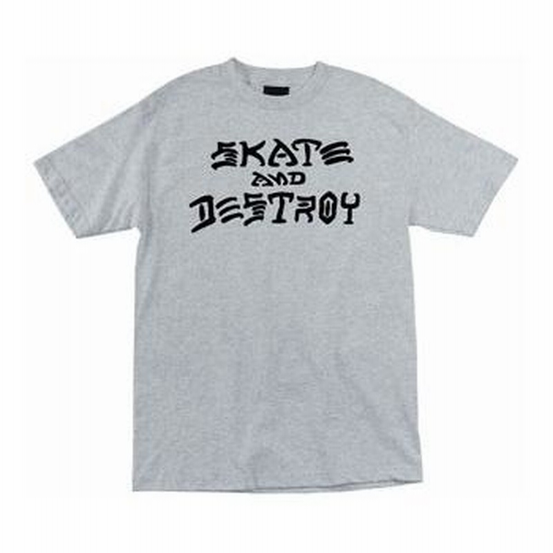 スラッシャー THRASHER SKATE AND DESTROY S S TEE BLACK WHITE GREY