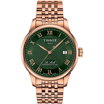 TISSOT 官方授權 LELOCLE 力洛克20週年動力儲存機械錶/綠X玫瑰金/39.3mm/T0064073309300