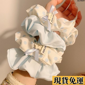 台灣限時熱賣 韓系藍色波點大腸髮圈女高級感慵懶風扎頭髮低馬尾髮飾簡約頭繩