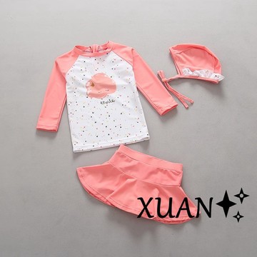 Xuan♥女童泳衣 兒童泳衣 長袖泳衣 溫泉泳衣 寶寶泳衣 韓版分體裙式防曬抗UV女童寶寶女孩分體長袖防曬泳衣