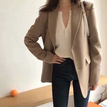 卡其色 西裝外套女 2025秋季 大碼 韓版小個子 chic上衣女 小個子 顯高外套 通勤小西服 黑色外套 春秋季大衣女