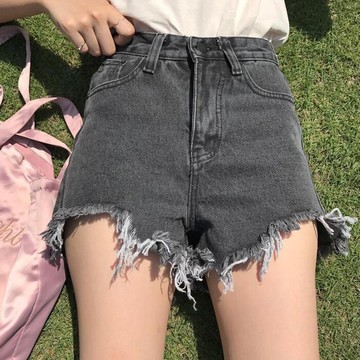 破洞牛仔短褲女夏新款顯瘦高腰學生外穿灰色大碼胖mm熱褲