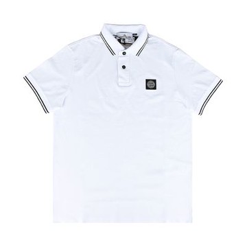 Stone Island 石頭島 羅盤徽章LOGO棉質混紡雙鈕扣短袖POLO衫(男款/白)