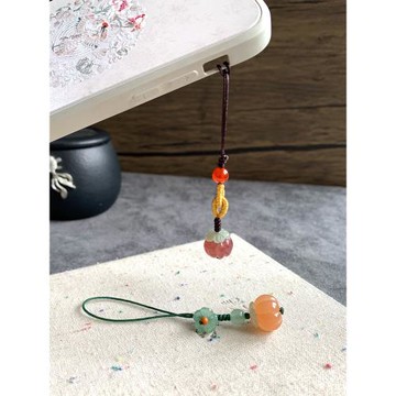 天然金絲玉招財南瓜手機鏈掛件鑰匙扣草莓晶u盤吊飾漢服押襟飾品