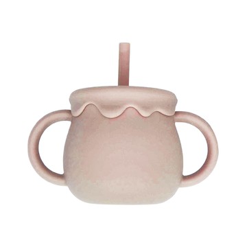 矽膠兩用維尼蜂蜜水杯 帶吸管 帶手柄  250ml  櫻花粉  1個