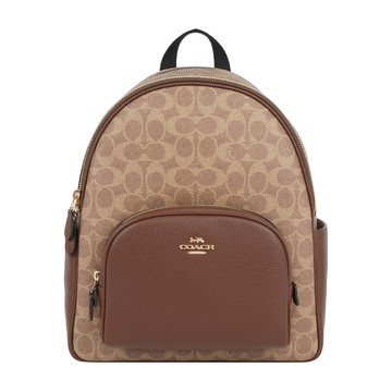 COACH Court 金釦塗層帆布及皮革口袋後背包(棕褐色/棕色)