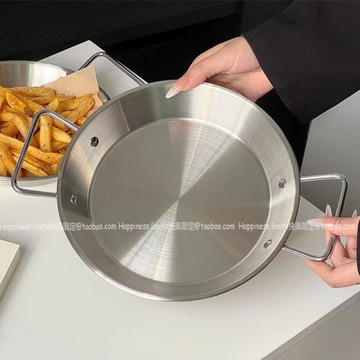 ins不銹鋼雙手柄海鮮鍋家用野餐盤子不銹鋼鍋炸雞西餐盤小吃托盤