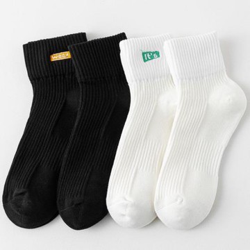 白襪子男士夏季薄棉潮中筒黑色潮牌日系短襪字母中腰短筒透氣低腰