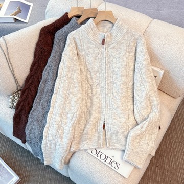 ＊ORead＊韓系慵懶風高領雙拉鍊麻花加厚毛衣外套(3色M~4XL)