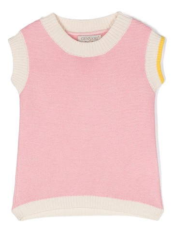 Gensami kids - knitted shortsleeved top - kids - Cotton/Silk - 6 mth - Pink