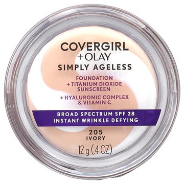 Covergirl, Olay Simply Ageless，粉底，SPF 28，205 象牙色，0.4 盎司（12 克）