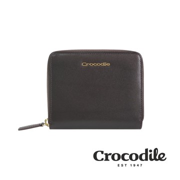 Crocodile 鱷魚皮件 短夾 真皮拉鍊 錢包 壓釦零錢 10卡 Naturale4系列 0103-10602-深咖