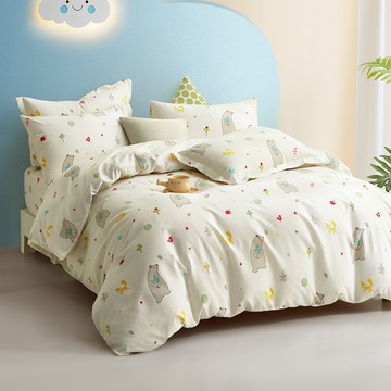 床寢時光 台灣製 絲柔棉床包枕套 文青愜意熊 S6915L HP0  床包+枕套  加大  1入